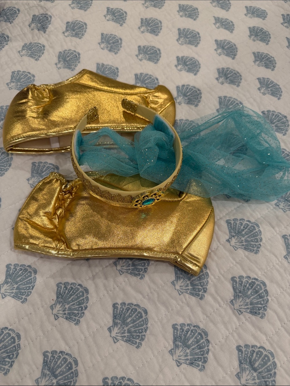Gold and Teal Princess Headband & Shoe Covers Set - Kids Accessories